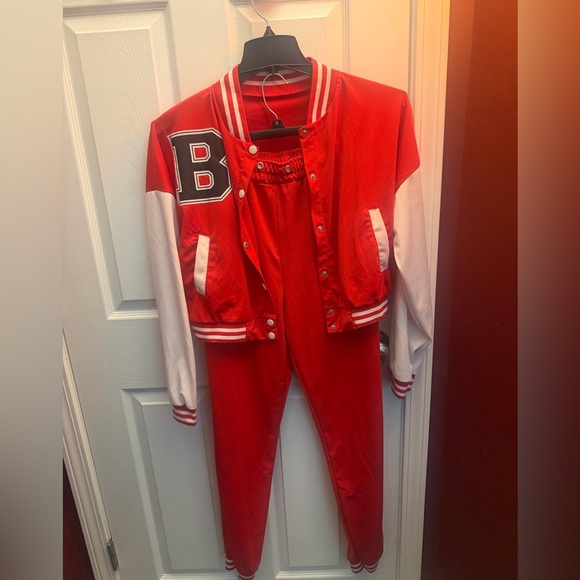 Vibrant Red and White Varsity Jumpsuit - Picture 3 of 5